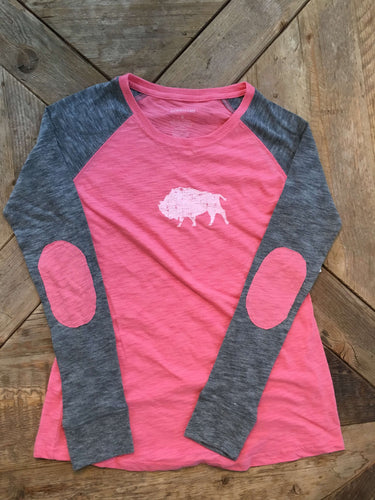LADIES PATCH LONG SLEEVE T - PINK